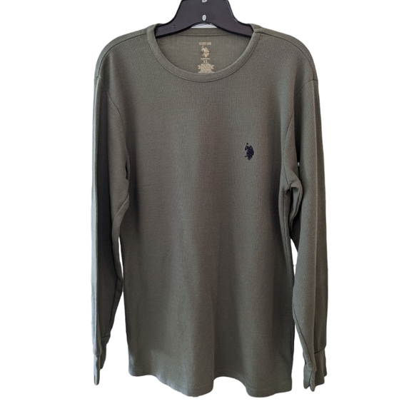 U.S. Polo Association Waffle Knit Pullover Long Sleeve Crew Neck Olive Green XL - Picture 1 of 3